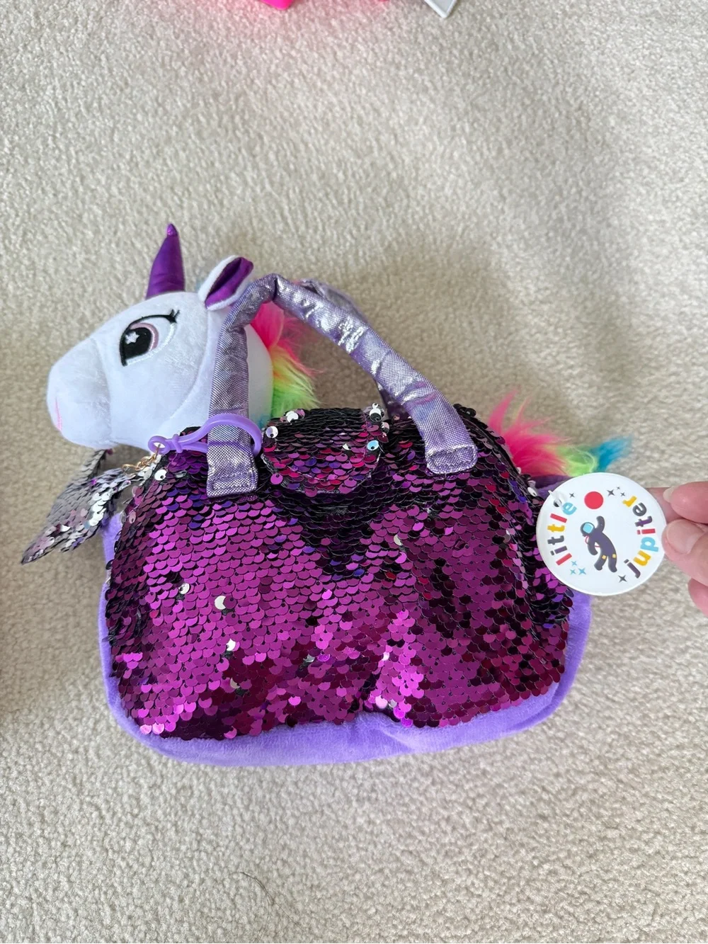 3 for $25 Kids Pink gold and purple Sequin Unicorn Handbag - Plush Unicorn Purse